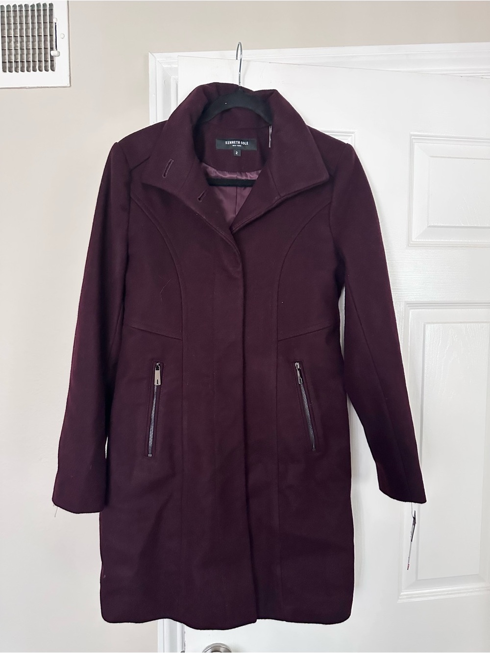 NWT Kenneth Cole Dark Purple Wool Blend Coat